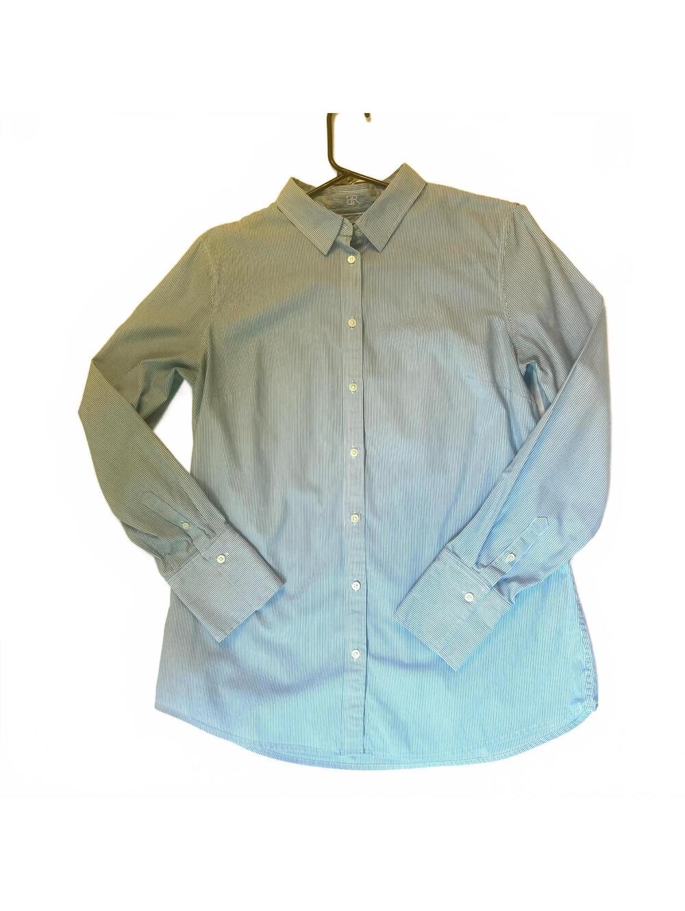Women’s Banana Republic Riley Button Up Tailored Shirt Blue Striped Sz 12 Large